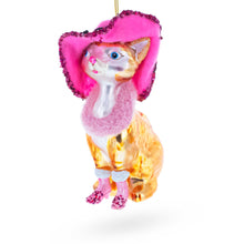 Load image into Gallery viewer, Lady Cat with Pink Hat Glass Christmas Ornament