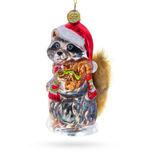 Load image into Gallery viewer, Raccoon Holding Squirrel Glass Christmas Ornament