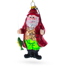 Load image into Gallery viewer, Angler Santa with Catch of the Day Glass Christmas Ornament