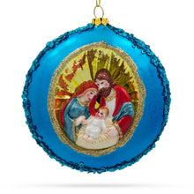 Load image into Gallery viewer, Serene Holy Family on Purple Disc Glass Christmas Ornament