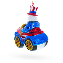 Load image into Gallery viewer, Uncle Sam Santa Driving a Car Glass Christmas Ornament