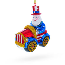 Load image into Gallery viewer, Uncle Sam Santa Driving a Car Glass Christmas Ornament