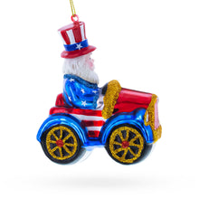 Load image into Gallery viewer, Uncle Sam Santa Driving a Car Glass Christmas Ornament