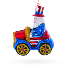 Load image into Gallery viewer, Uncle Sam Santa Driving a Car Glass Christmas Ornament