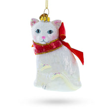 Load image into Gallery viewer, White Cat with Red Scarf Glass Christmas Ornament