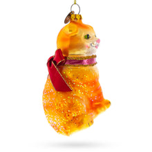Load image into Gallery viewer, Glittered Orange Cat Glass Christmas Ornament