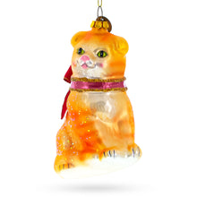 Load image into Gallery viewer, Glittered Orange Cat Glass Christmas Ornament