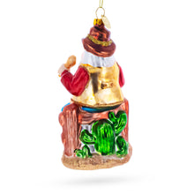 Load image into Gallery viewer, Cowboy Santa with Drink and Drumstick Glass Christmas Ornament