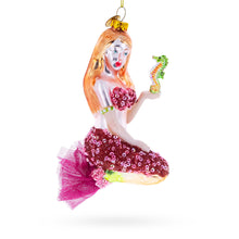 Load image into Gallery viewer, Mermaid with Seahorse Glass Christmas Ornament