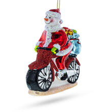 Load image into Gallery viewer, Snowman Biker on the Road Glass Christmas Ornament