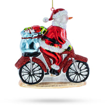 Load image into Gallery viewer, Snowman Biker on the Road Glass Christmas Ornament
