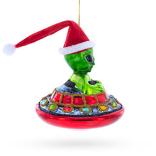 Load image into Gallery viewer, Santa Alien in UFO Glass Christmas Ornament