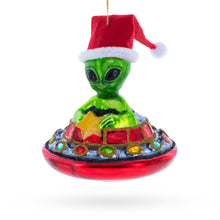 Load image into Gallery viewer, Santa Alien in UFO Glass Christmas Ornament