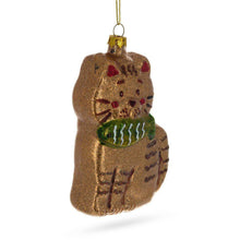 Load image into Gallery viewer, Glittered Gingerbread Cat Holding a Fish Glass Christmas Ornament
