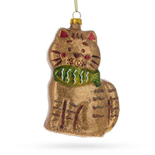 Load image into Gallery viewer, Glittered Gingerbread Cat Holding a Fish Glass Christmas Ornament