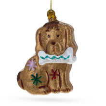 Load image into Gallery viewer, Gingerbread Dog with Bone Glass Christmas Ornament
