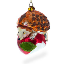 Load image into Gallery viewer, Hedgehog Savoring a Red Apple Glass Christmas Ornament