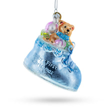 Load image into Gallery viewer, Teddy Bear Nestled in a Blue Shoe for Baby's First Glass Christmas Ornament