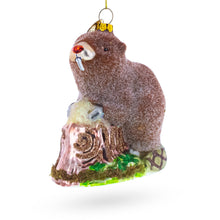 Load image into Gallery viewer, Beaver Holding a Log Glass Christmas Ornament