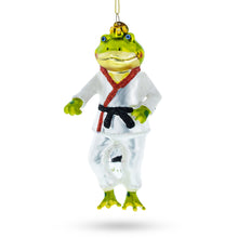 Load image into Gallery viewer, Frog Engaged in Martial Arts Glass Christmas Ornament