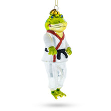 Load image into Gallery viewer, Frog Engaged in Martial Arts Glass Christmas Ornament