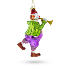 Load image into Gallery viewer, Jovial Clown Performing on Trumpet Glass Christmas Ornament