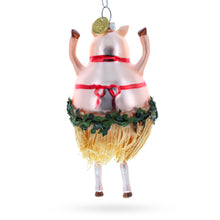 Load image into Gallery viewer, Pig Dancing in a Bra Glass Christmas Ornament