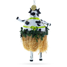 Load image into Gallery viewer, Cow in Grass Skirt and Floral Bikini Glass Christmas Ornament