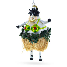 Load image into Gallery viewer, Cow in Grass Skirt and Floral Bikini Glass Christmas Ornament