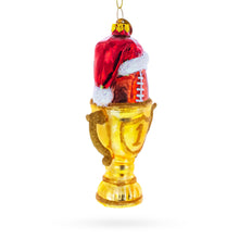 Load image into Gallery viewer, Football Trophy in Santa Hat Glass Christmas Ornament