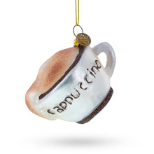Load image into Gallery viewer, Steaming Cappuccino Cup Glass Christmas Ornament