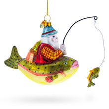 Load image into Gallery viewer, Santa Fishing on Boat Glass Christmas Ornament