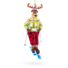 Load image into Gallery viewer, Reindeer Skiing Glass Christmas Ornament