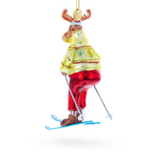 Load image into Gallery viewer, Reindeer Skiing Glass Christmas Ornament