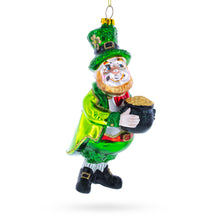 Load image into Gallery viewer, Leprechaun with Pot of Gold Glass Christmas Ornament