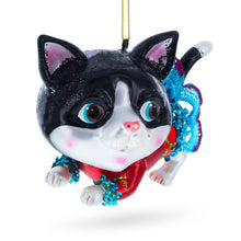 Load image into Gallery viewer, Black Cat Wearing a Dress Glass Christmas Ornament