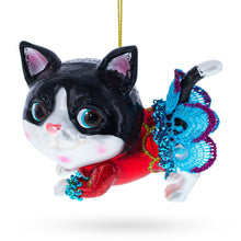 Load image into Gallery viewer, Black Cat Wearing a Dress Glass Christmas Ornament
