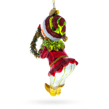 Load image into Gallery viewer, Merry Elf with Wreath Glass Christmas Ornament