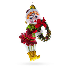 Load image into Gallery viewer, Merry Elf with Wreath Glass Christmas Ornament