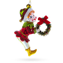 Load image into Gallery viewer, Merry Elf with Wreath Glass Christmas Ornament
