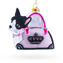 Load image into Gallery viewer, Boston Terrier in Pink Handbag Glass Christmas Ornament