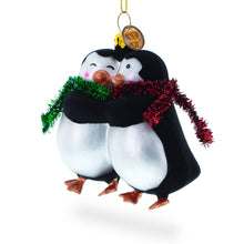 Load image into Gallery viewer, Penguin Couple in Love Glass Christmas Ornament
