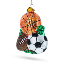 Load image into Gallery viewer, Sporty Football, Basketball, and Soccer Balls Glass Christmas Ornament