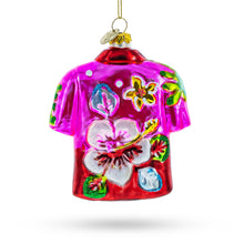 Load image into Gallery viewer, Tropical Short Sleeve Shirt with Flowers Glass Christmas Ornament