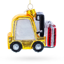 Load image into Gallery viewer, Santa Delivering Gifts with a Forklift Glass Christmas Ornament