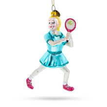 Load image into Gallery viewer, Athletic Girl Playing Tennis Glass Christmas Ornament