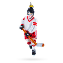 Load image into Gallery viewer, Hockey Player Glass Christmas Ornament