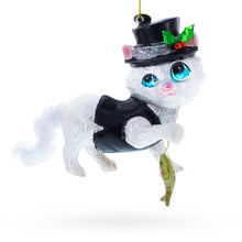 Load image into Gallery viewer, Cat in Black Costume Holding Fish Glass Christmas Ornament