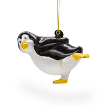 Load image into Gallery viewer, Penguin Skating Glass Christmas Ornament