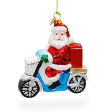 Load image into Gallery viewer, Santa Food Delivery on Scooter Glass Christmas Ornament